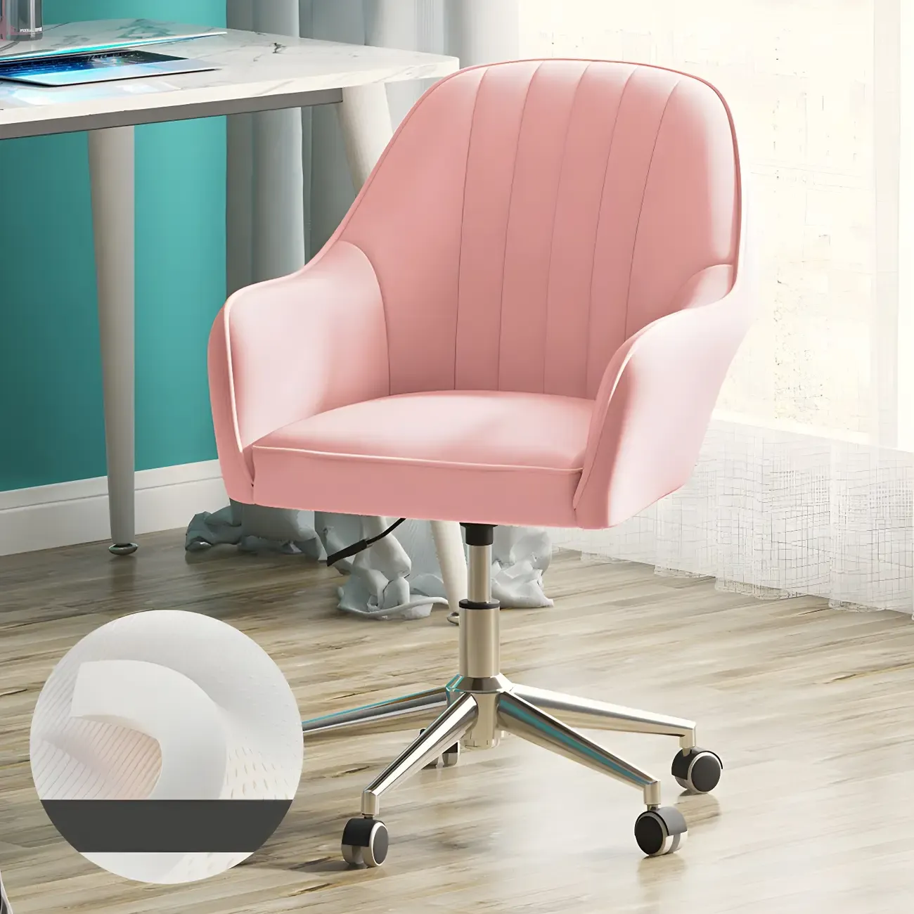 Modern Yellow Leather Upholstered Adjustable Swivel Office Chair Image - 6