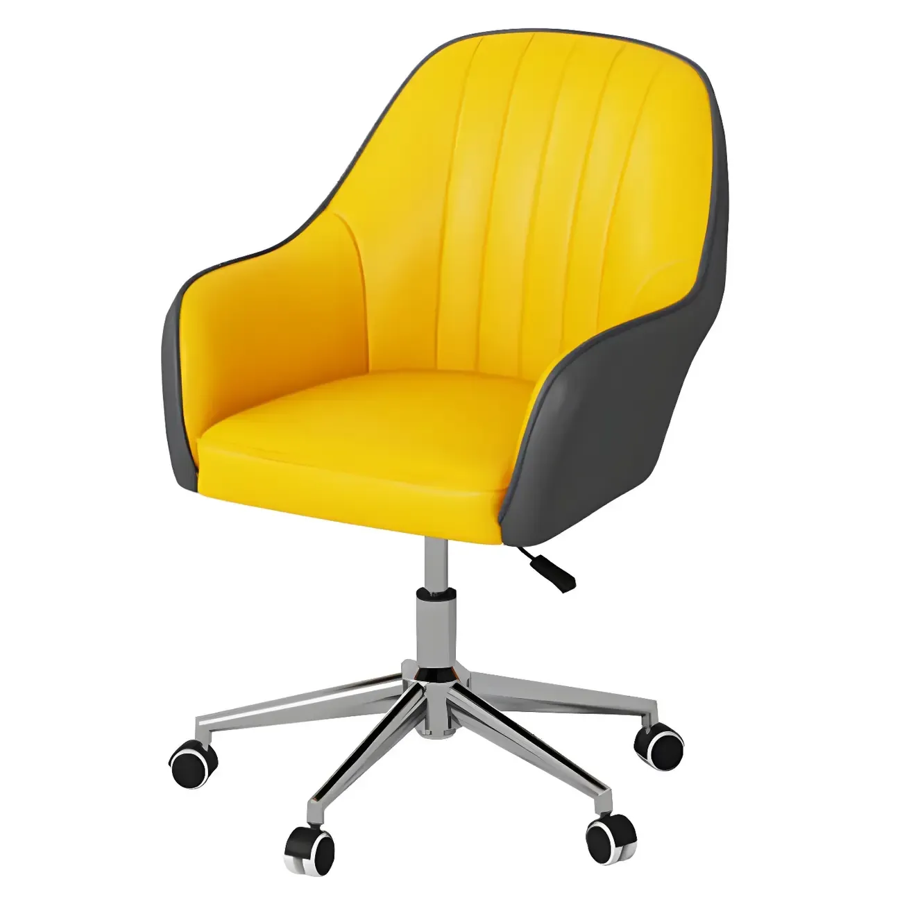 Modern Yellow Leather Upholstered Adjustable Swivel Office Chair Image - 16