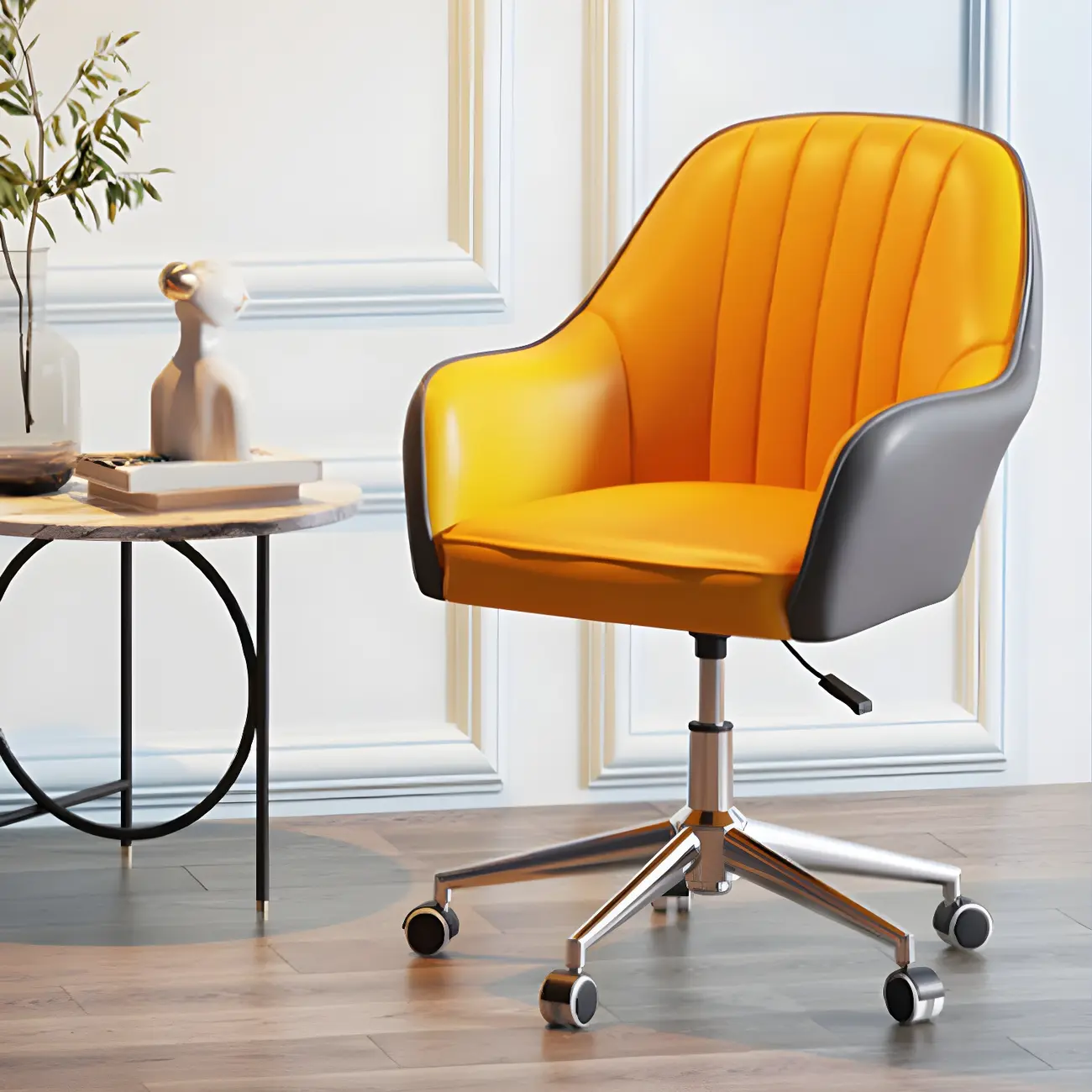 Modern Yellow Leather Upholstered Adjustable Swivel Office Chair Image - 22 | homeyfad