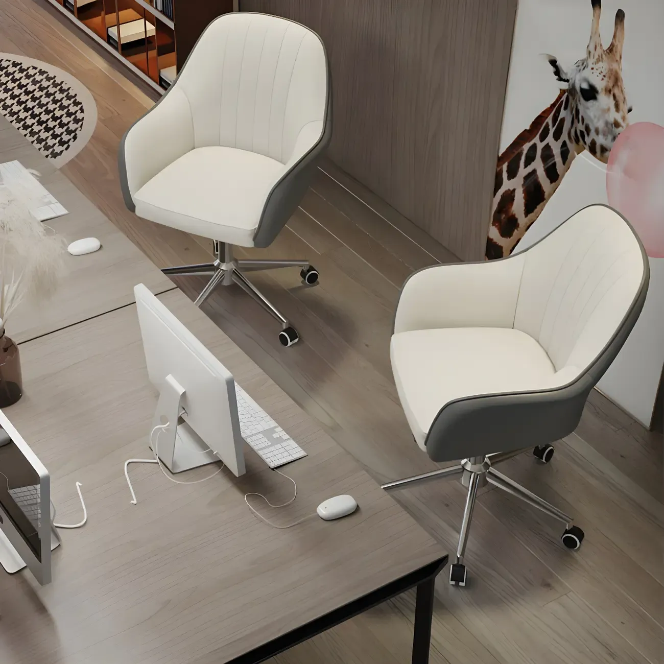 Modern Yellow Leather Upholstered Adjustable Swivel Office Chair Image - 11