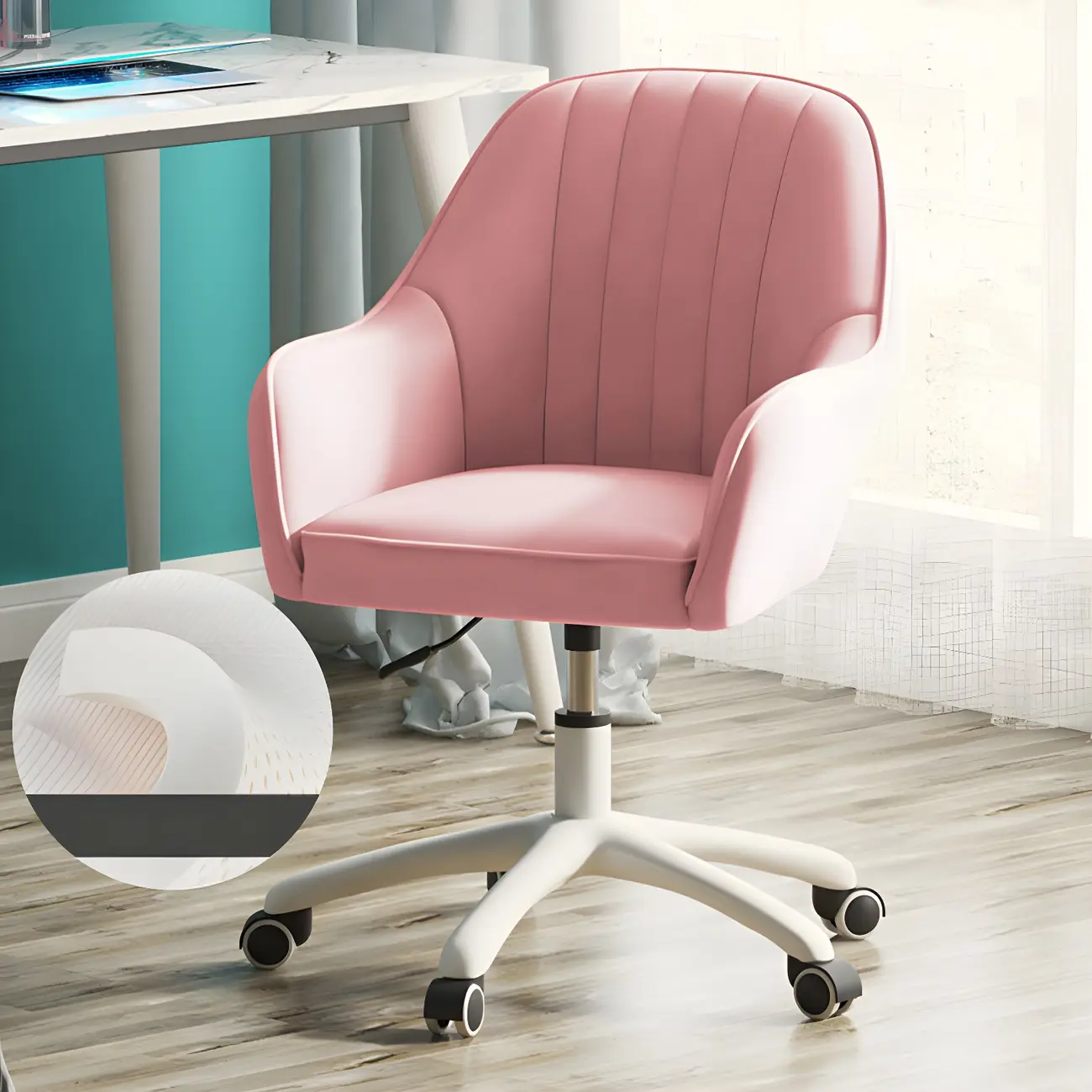 Modern Yellow Leather Upholstered Adjustable Swivel Office Chair Image - 25 | homeyfad