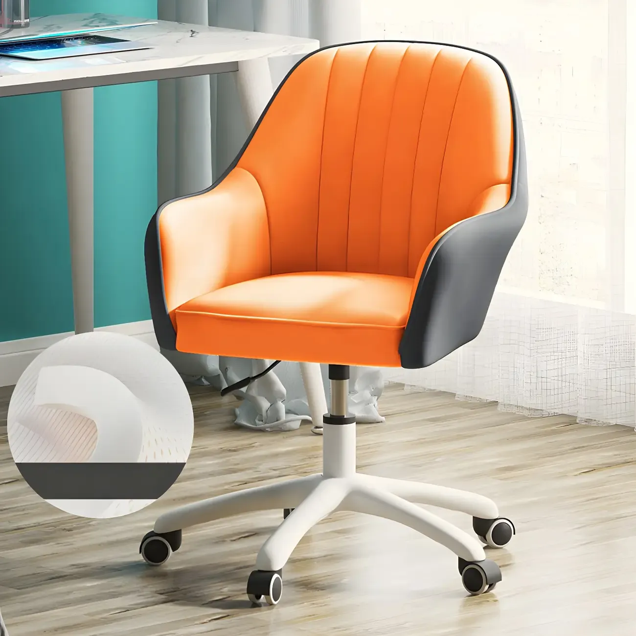 Modern Yellow Leather Upholstered Adjustable Swivel Office Chair Image - 26
