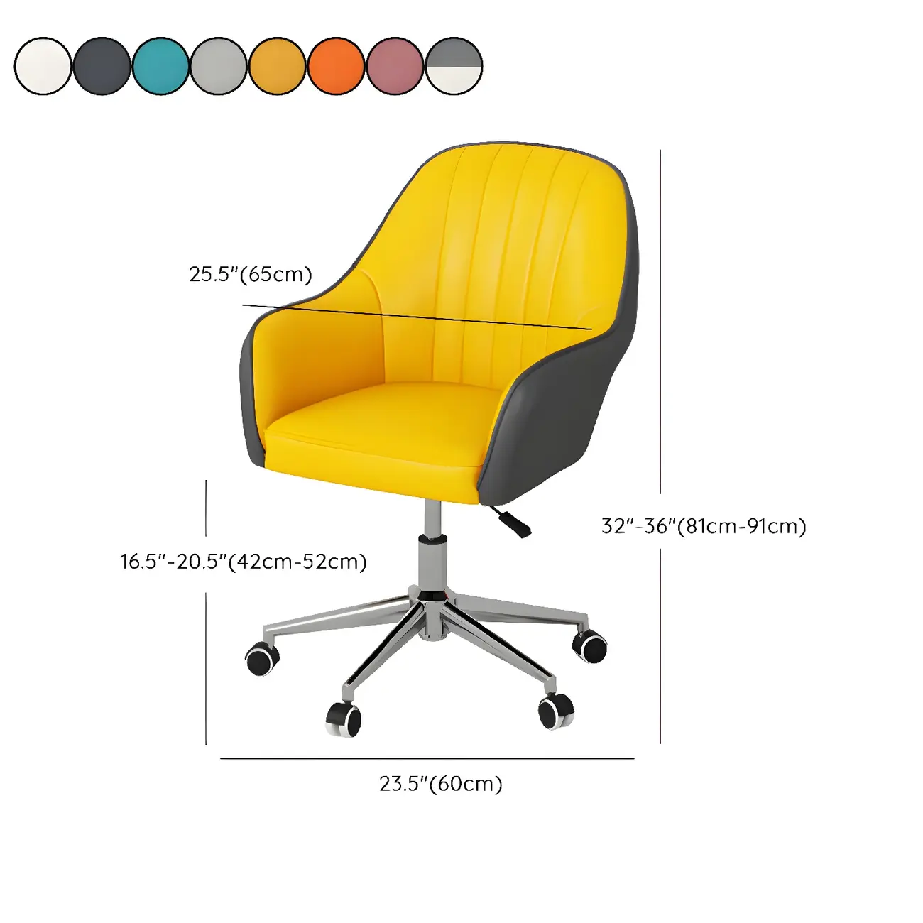 Modern Yellow Leather Upholstered Adjustable Swivel Office Chair #size | homeyfad