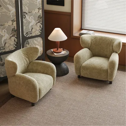 Modern Chenille Fabric Wingback Accent Chair with Arms Image - 1
