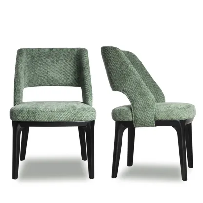 Modern Green Cotton Linen Upholstered Dining Chair Image - 2