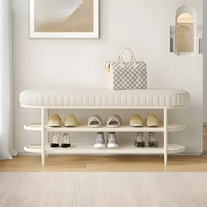 Elegant Oval Metal Cushioned Shoe Rack Bench Image - 1