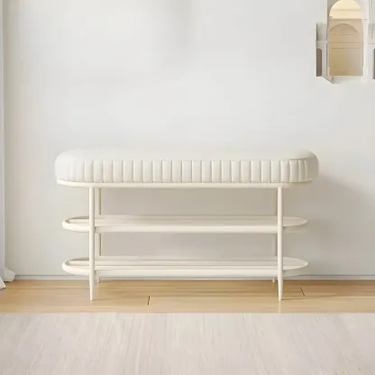 Elegant Oval Metal Cushioned Shoe Rack Bench Image - 3