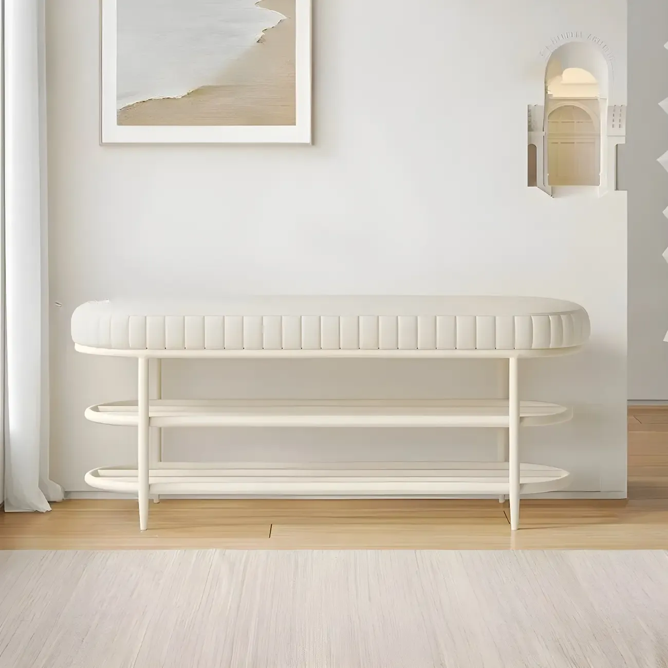 Elegant Oval Metal Cushioned Shoe Rack Bench Image - 4