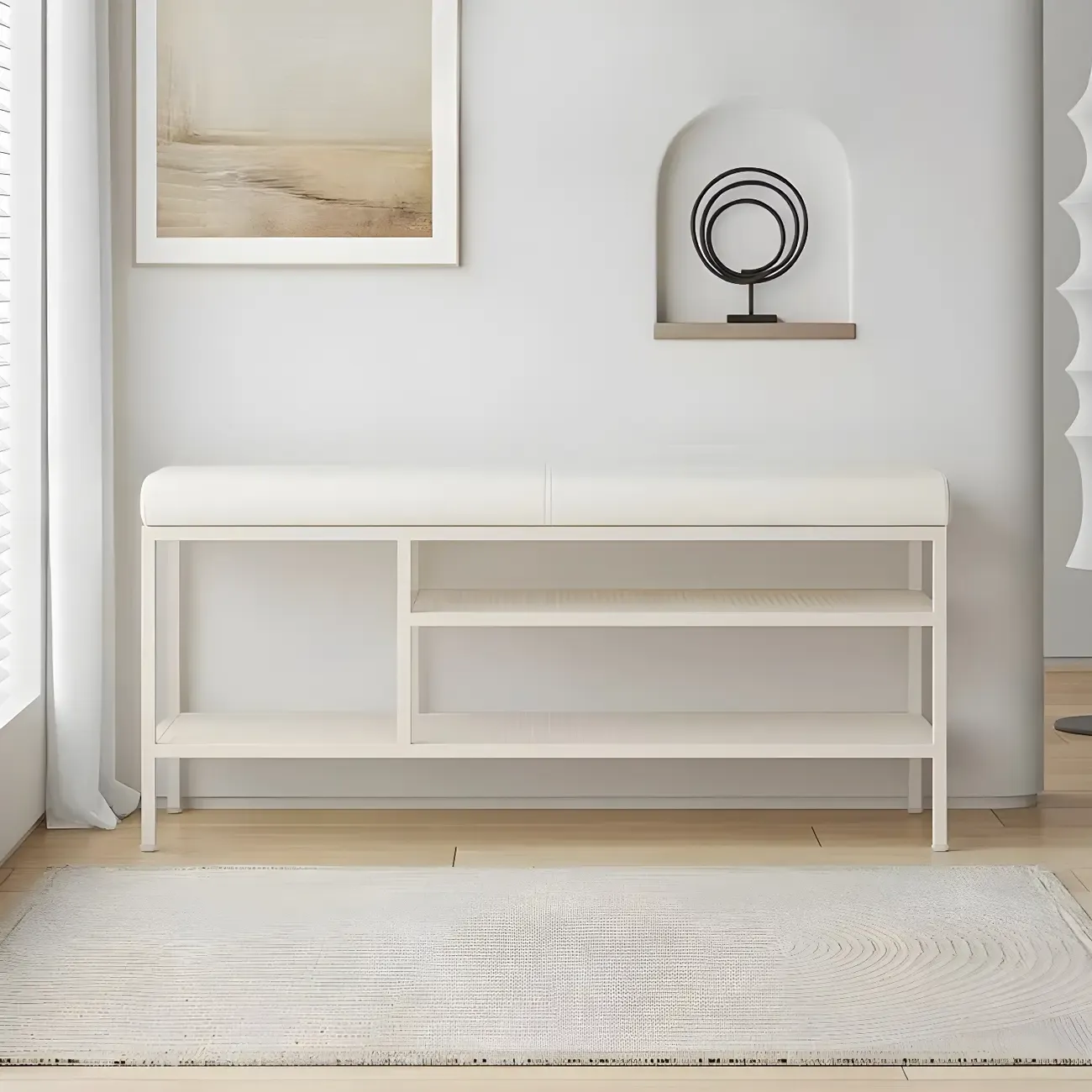 Elegant Oval Metal Cushioned Shoe Rack Bench Image - 5