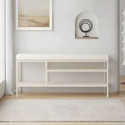 Elegant Oval Metal Cushioned Shoe Rack Bench Image - 5