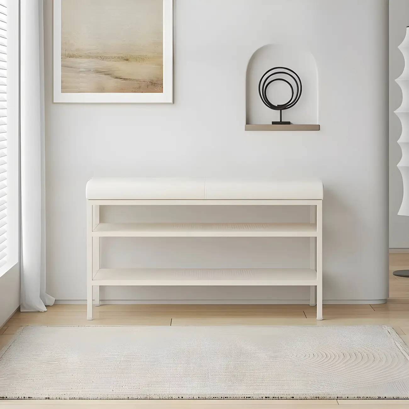 Elegant Oval Metal Cushioned Shoe Rack Bench Image - 7 | homeyfad