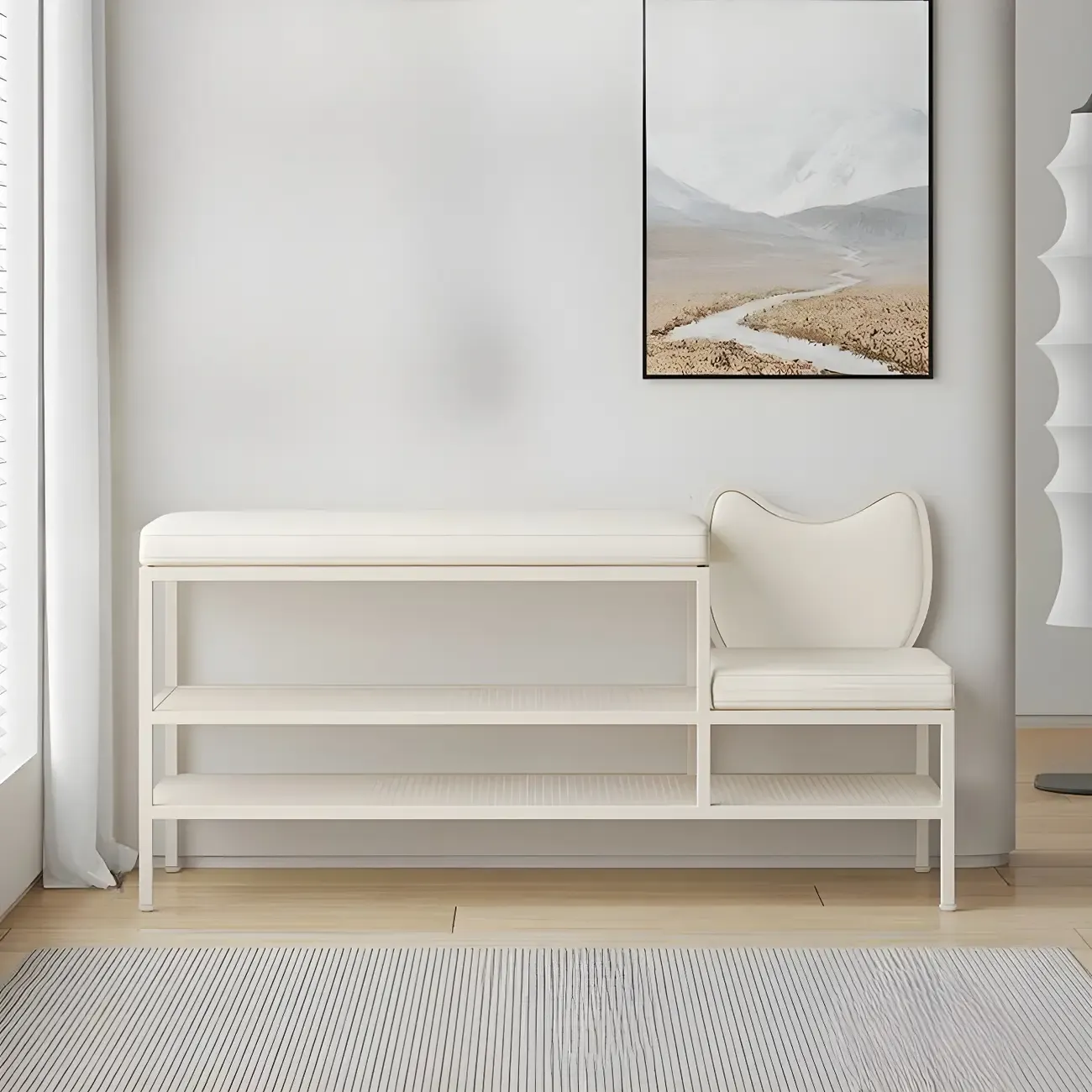 Elegant Oval Metal Cushioned Shoe Rack Bench Image - 9