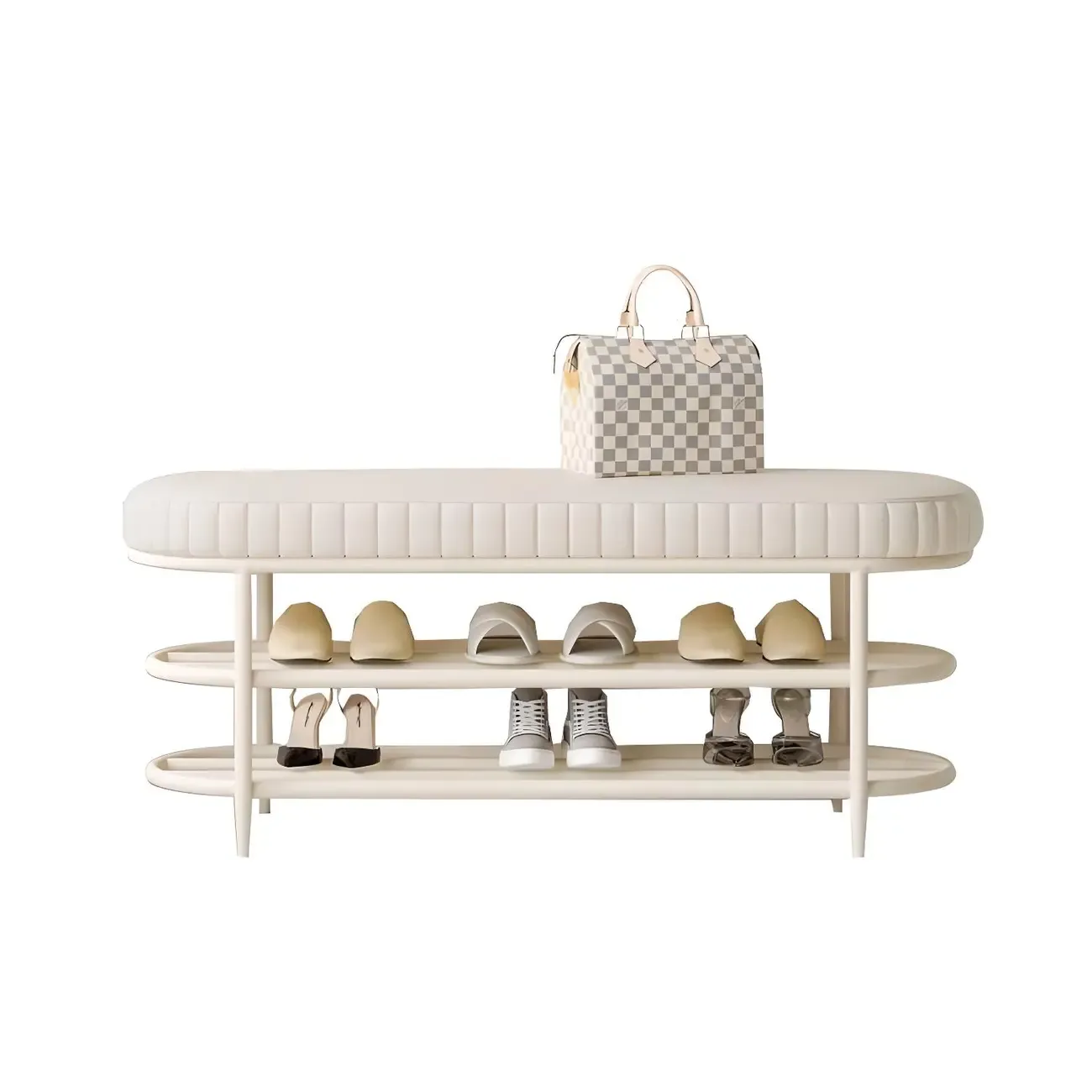 Elegant Oval Metal Cushioned Shoe Rack Bench Image - 10