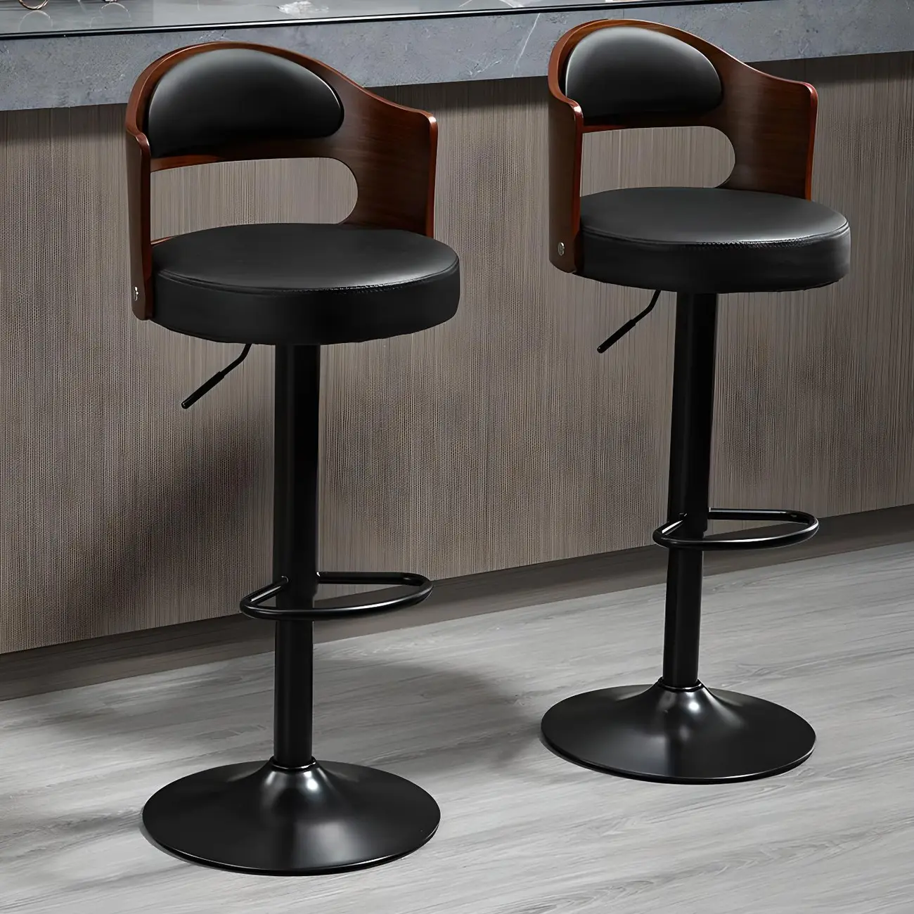 Classic Wooden Swivel Bar Stools with Cushion for Home Bar Image - 1 | homeyfad