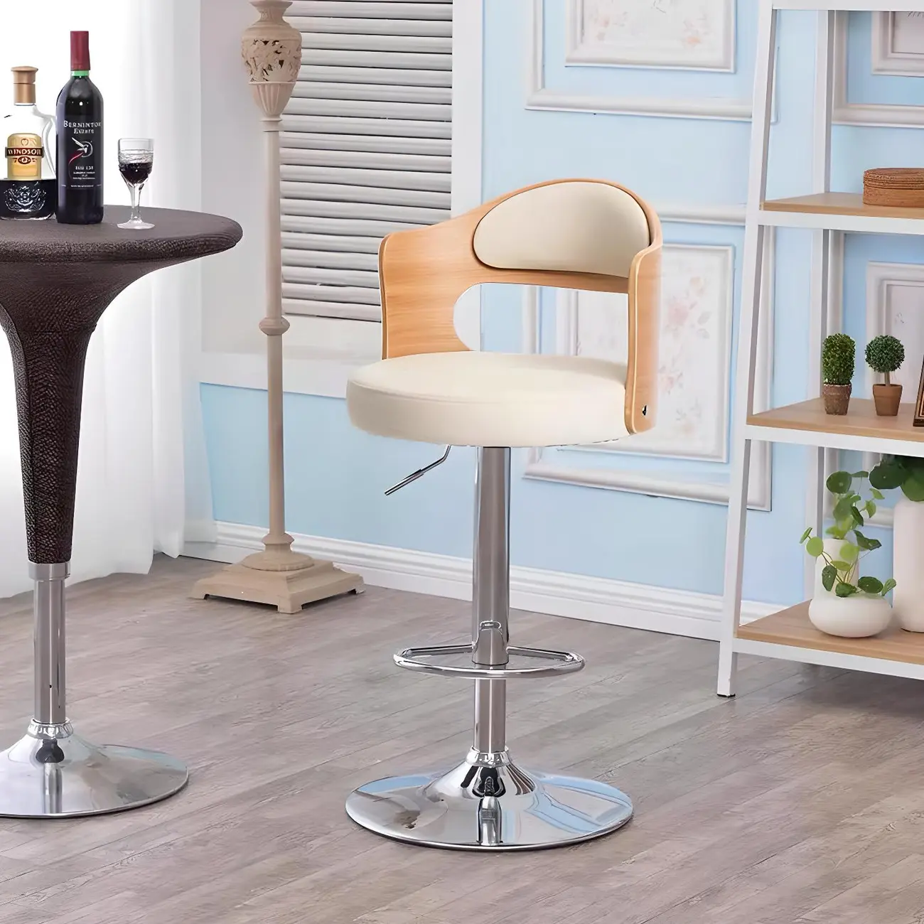 Classic Wooden Swivel Bar Stools with Cushion for Home Bar Image - 2 | homeyfad