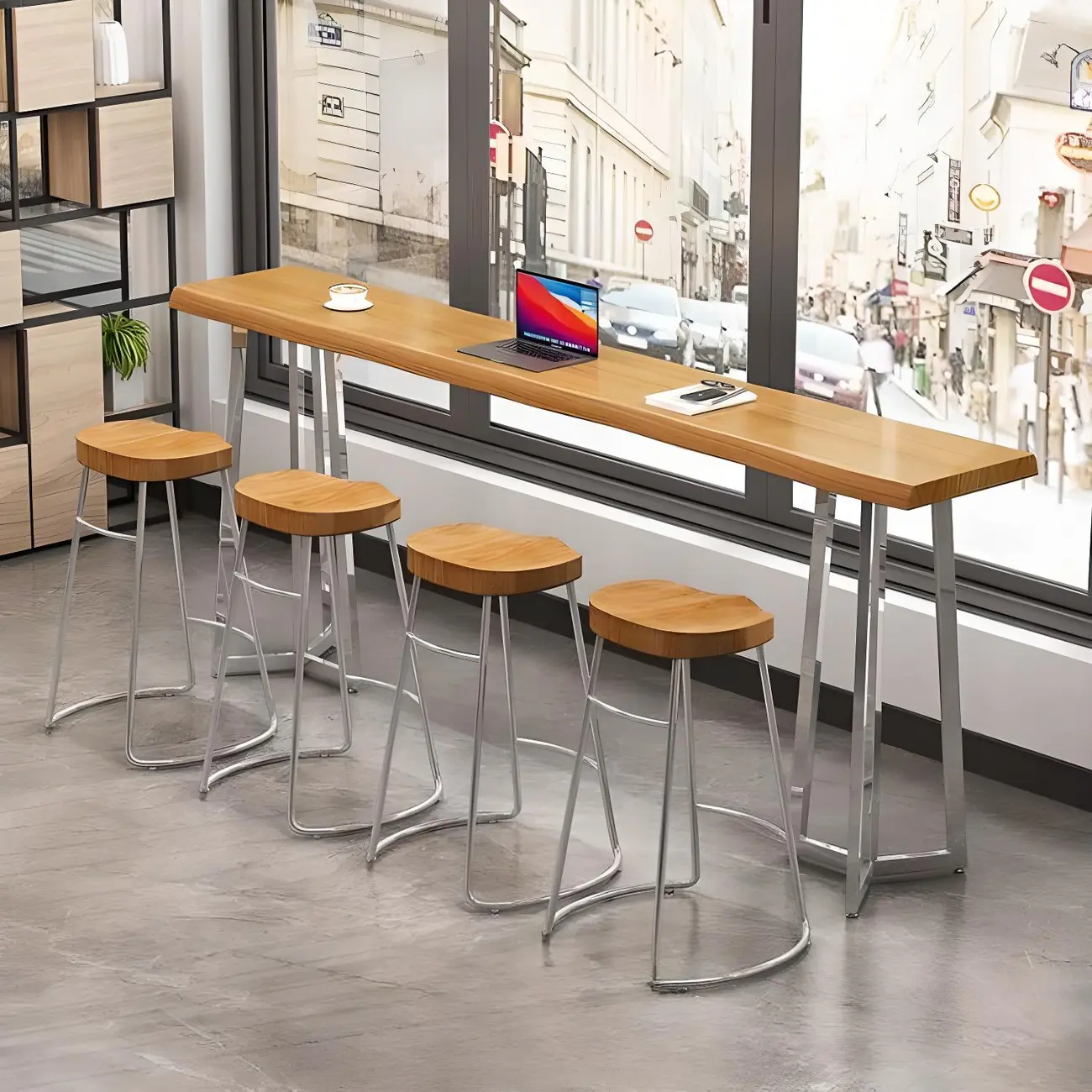 Stylish Sliver Base Wooden Bar Height Table for Pub Image - 1 | homeyfad