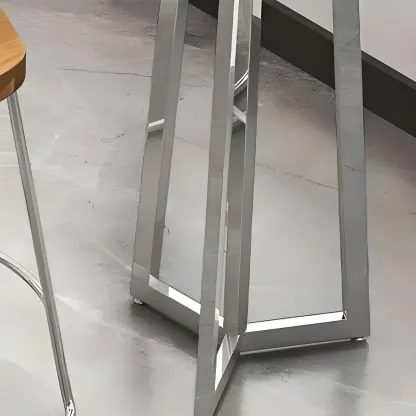 Stylish Sliver Base Wooden Bar Height Table for Pub Image - 2