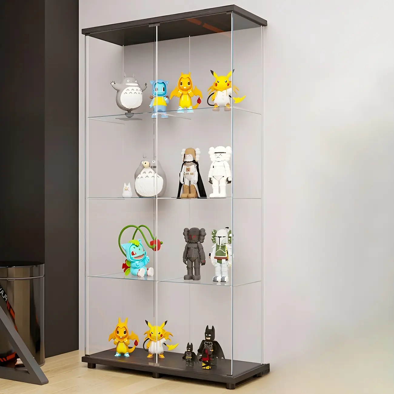 Minimalist Rectangular 4 Shelves Clear Glass Curio Cabinet Image - 1 | homeyfad
