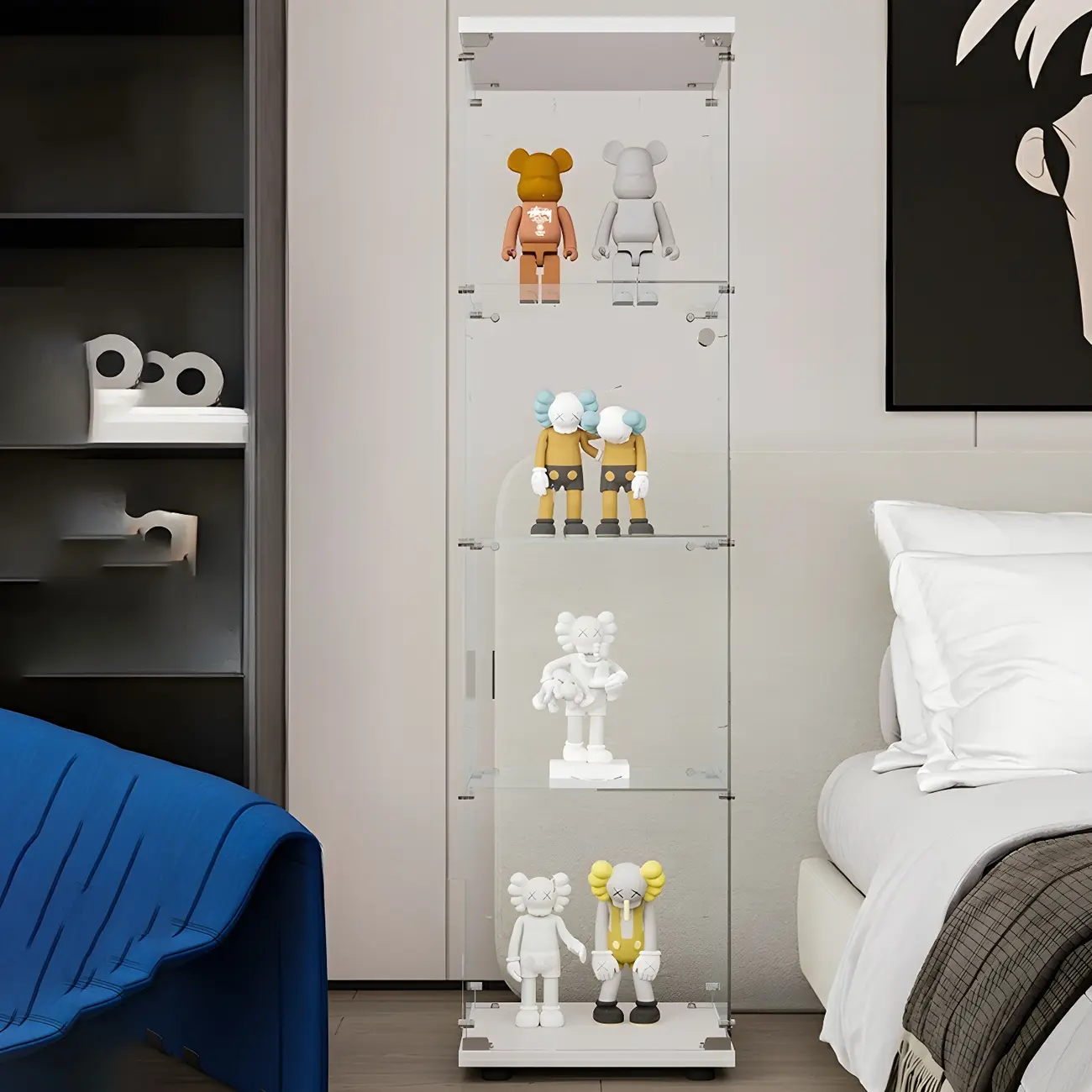 Minimalist Rectangular 4 Shelves Clear Glass Curio Cabinet Image - 2 | homeyfad