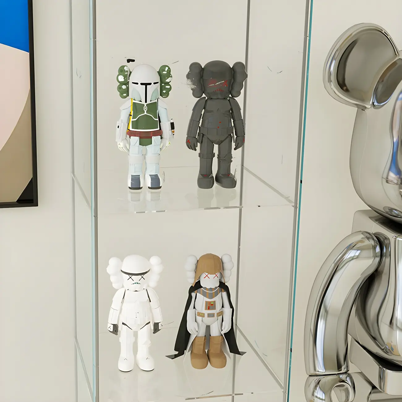 Minimalist Rectangular 4 Shelves Clear Glass Curio Cabinet Image - 7 | homeyfad