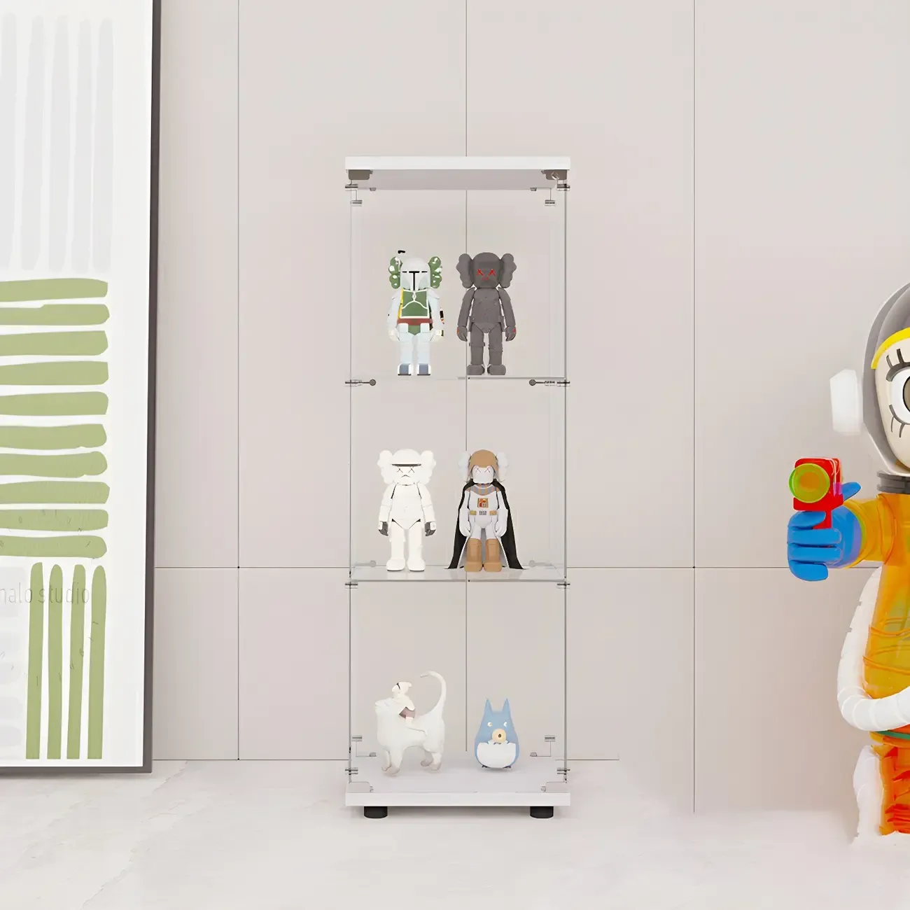 Minimalist Rectangular 4 Shelves Clear Glass Curio Cabinet Image - 10