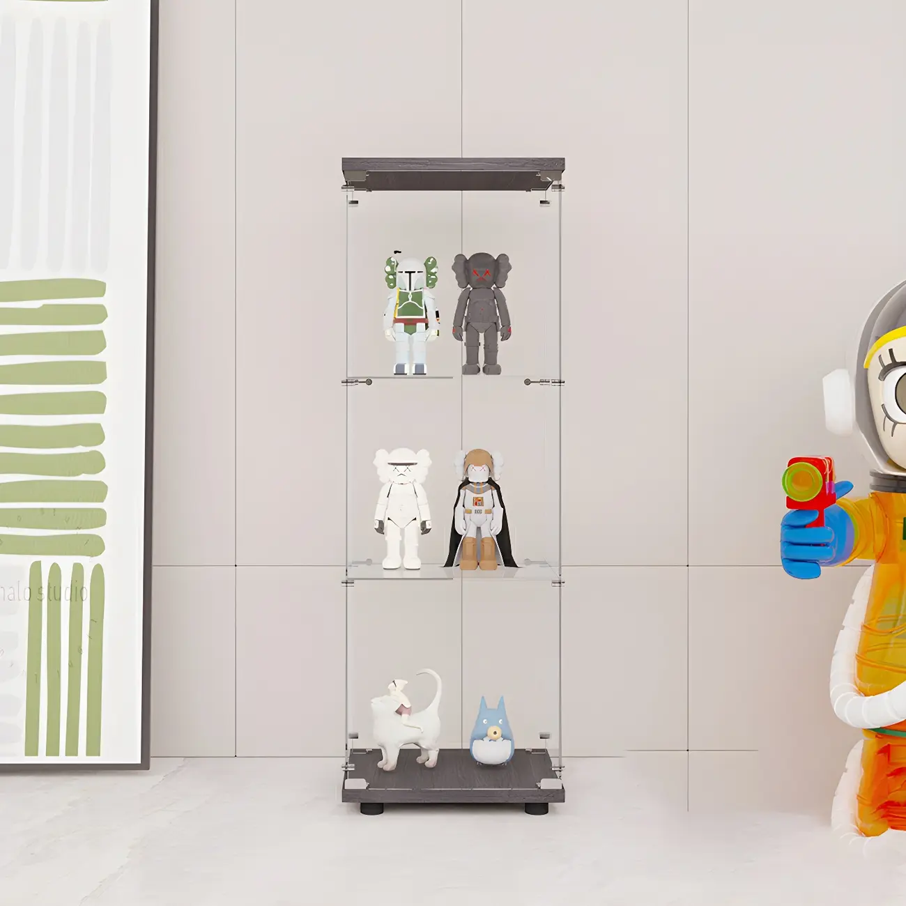 Minimalist Rectangular 4 Shelves Clear Glass Curio Cabinet Image - 11 | homeyfad