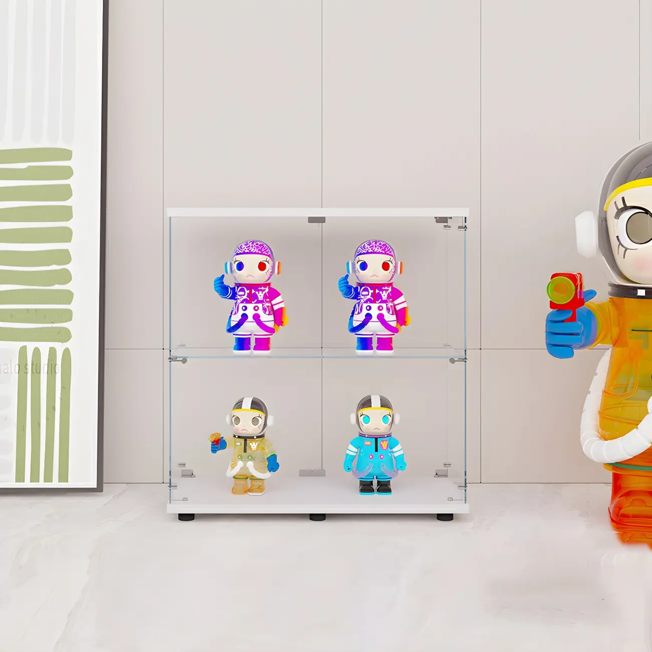 Minimalist Rectangular 4 Shelves Clear Glass Curio Cabinet Image - 12 | homeyfad