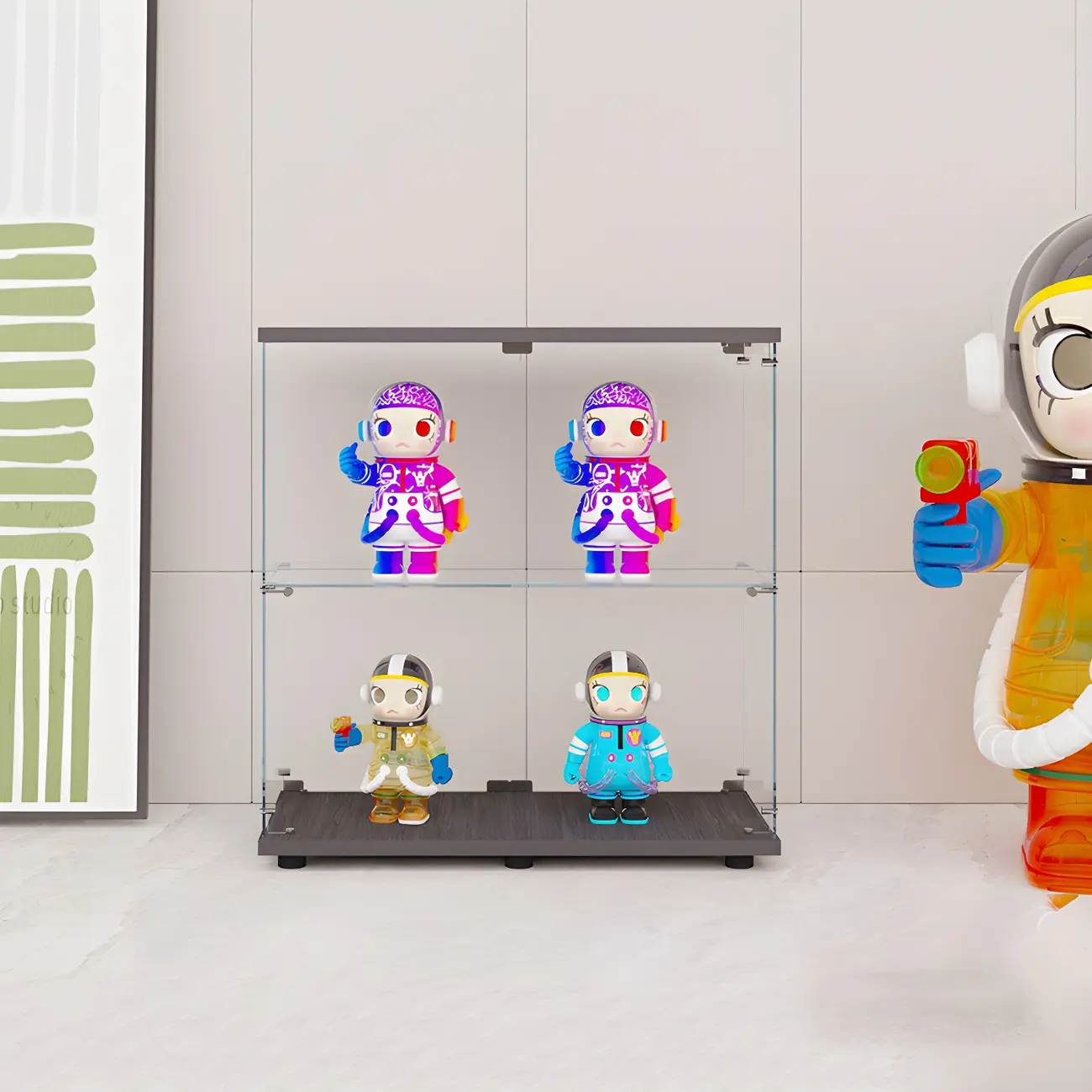 Minimalist Rectangular 4 Shelves Clear Glass Curio Cabinet Image - 13 | homeyfad