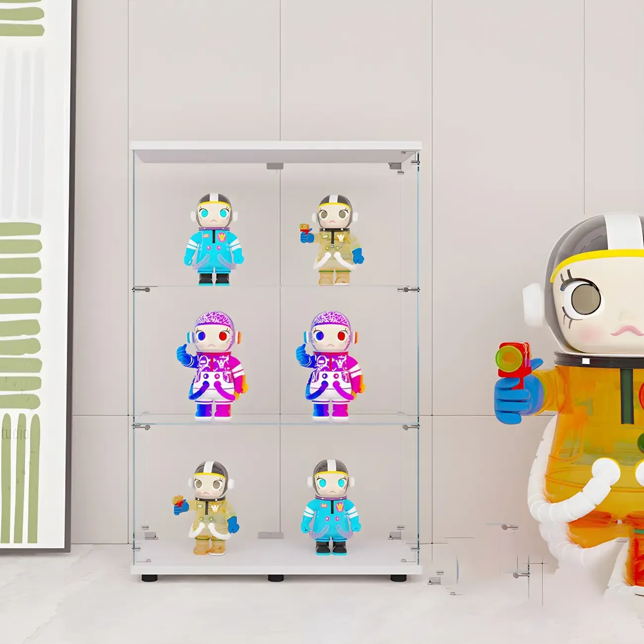 Minimalist Rectangular 4 Shelves Clear Glass Curio Cabinet Image - 14