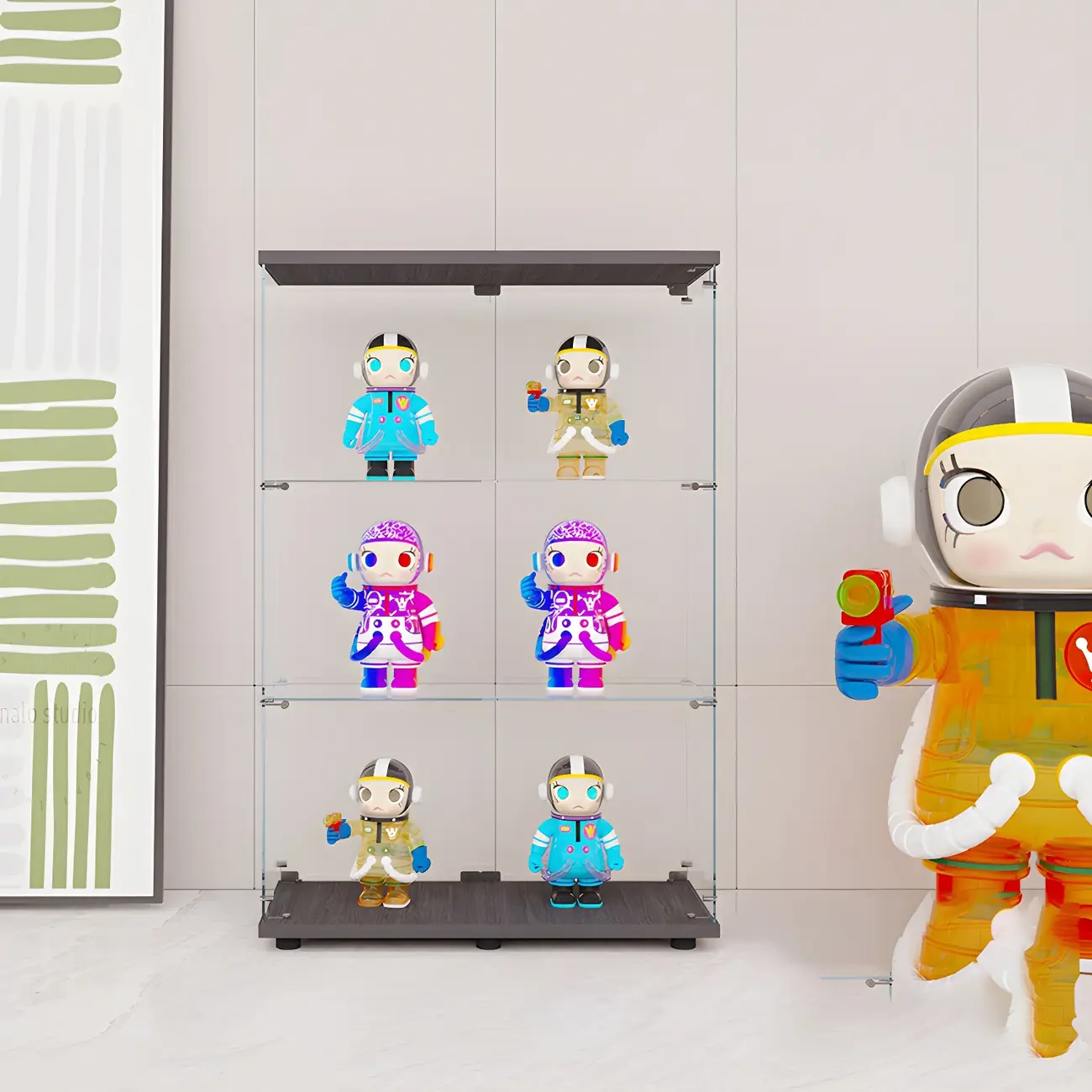 Minimalist Rectangular 4 Shelves Clear Glass Curio Cabinet Image - 15 | homeyfad