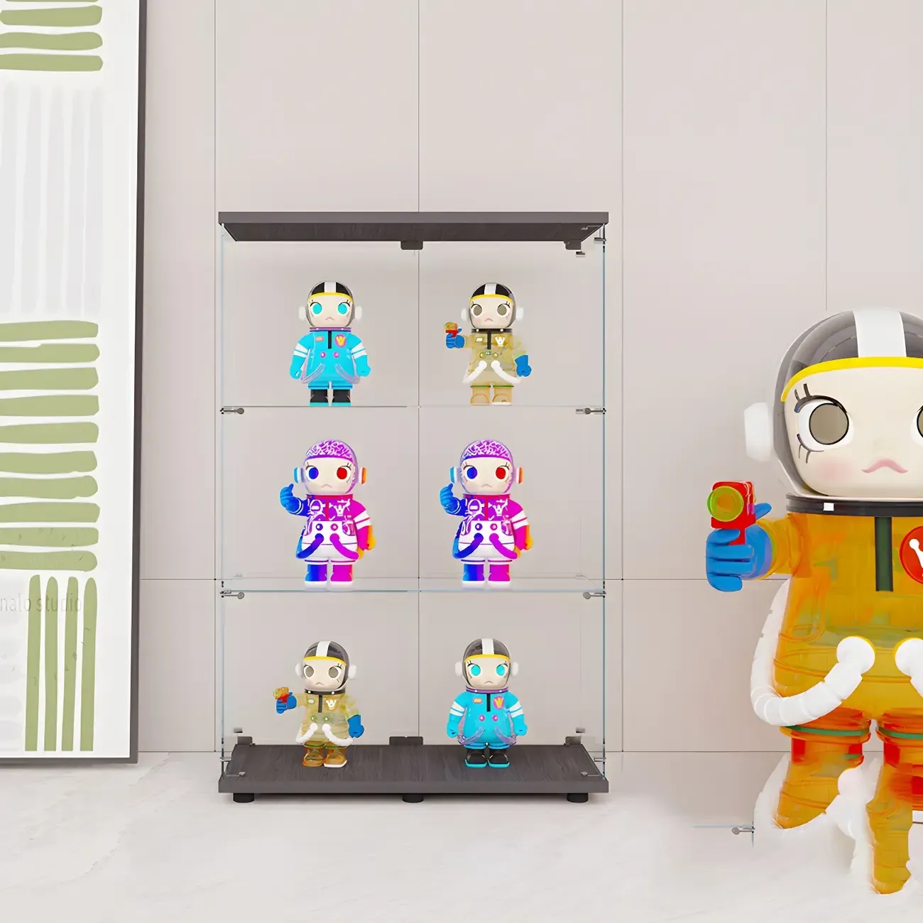 Minimalist Rectangular 4 Shelves Clear Glass Curio Cabinet Image - 15