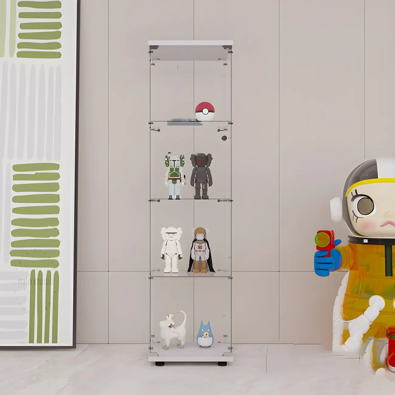 Minimalist Rectangular 4 Shelves Clear Glass Curio Cabinet Image - 16 | homeyfad