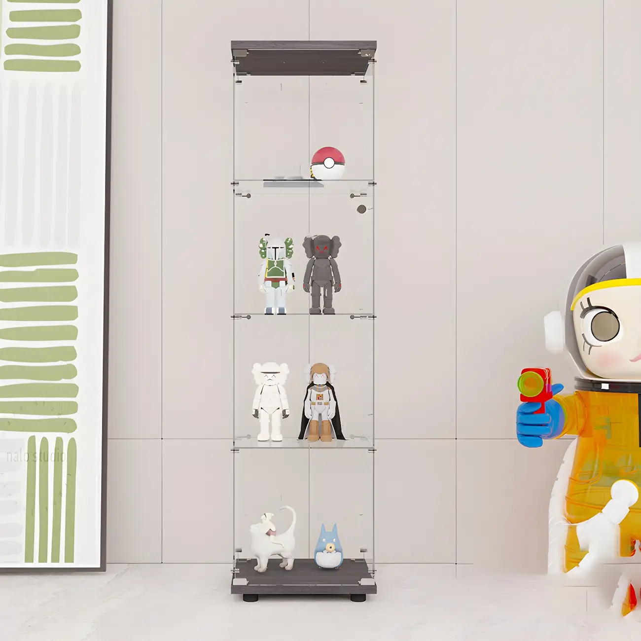 Minimalist Rectangular 4 Shelves Clear Glass Curio Cabinet Image - 17 | homeyfad