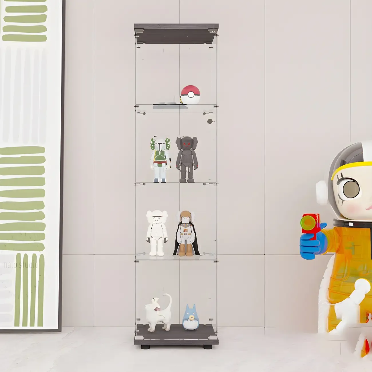 Minimalist Rectangular 4 Shelves Clear Glass Curio Cabinet Image - 17