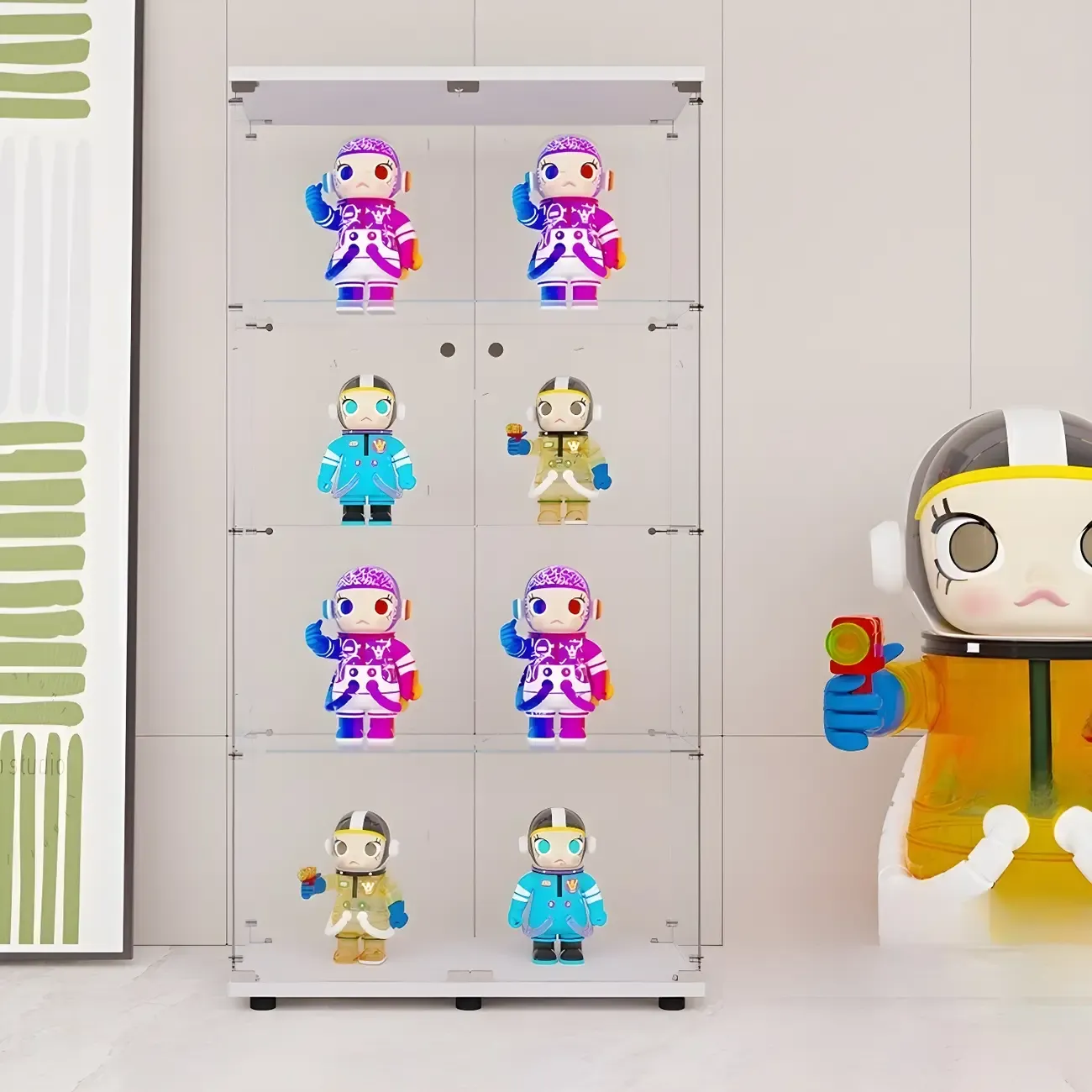 Minimalist Rectangular 4 Shelves Clear Glass Curio Cabinet Image - 18