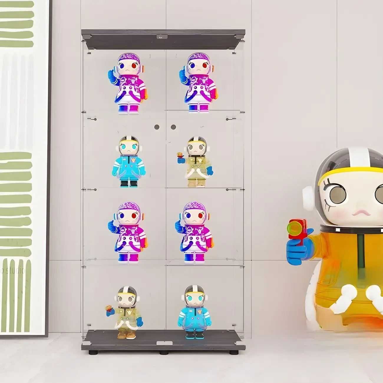 Minimalist Rectangular 4 Shelves Clear Glass Curio Cabinet Image - 19