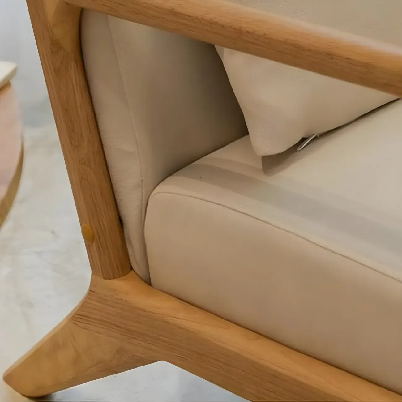 Minimalist Fabric Accent Chair with Wooden Arms for Living Room Image - 11
