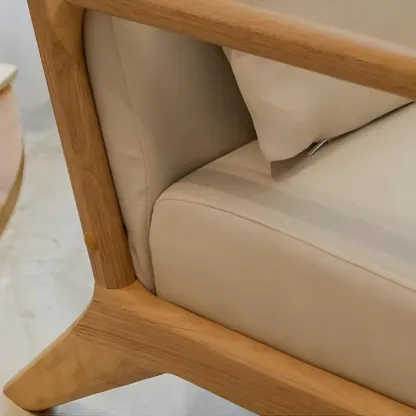 Minimalist Fabric Accent Chair with Wooden Arms for Living Room Image - 11