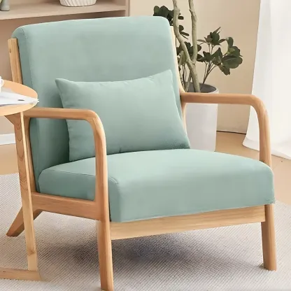 Minimalist Fabric Accent Chair with Wooden Arms for Living Room Image - 12
