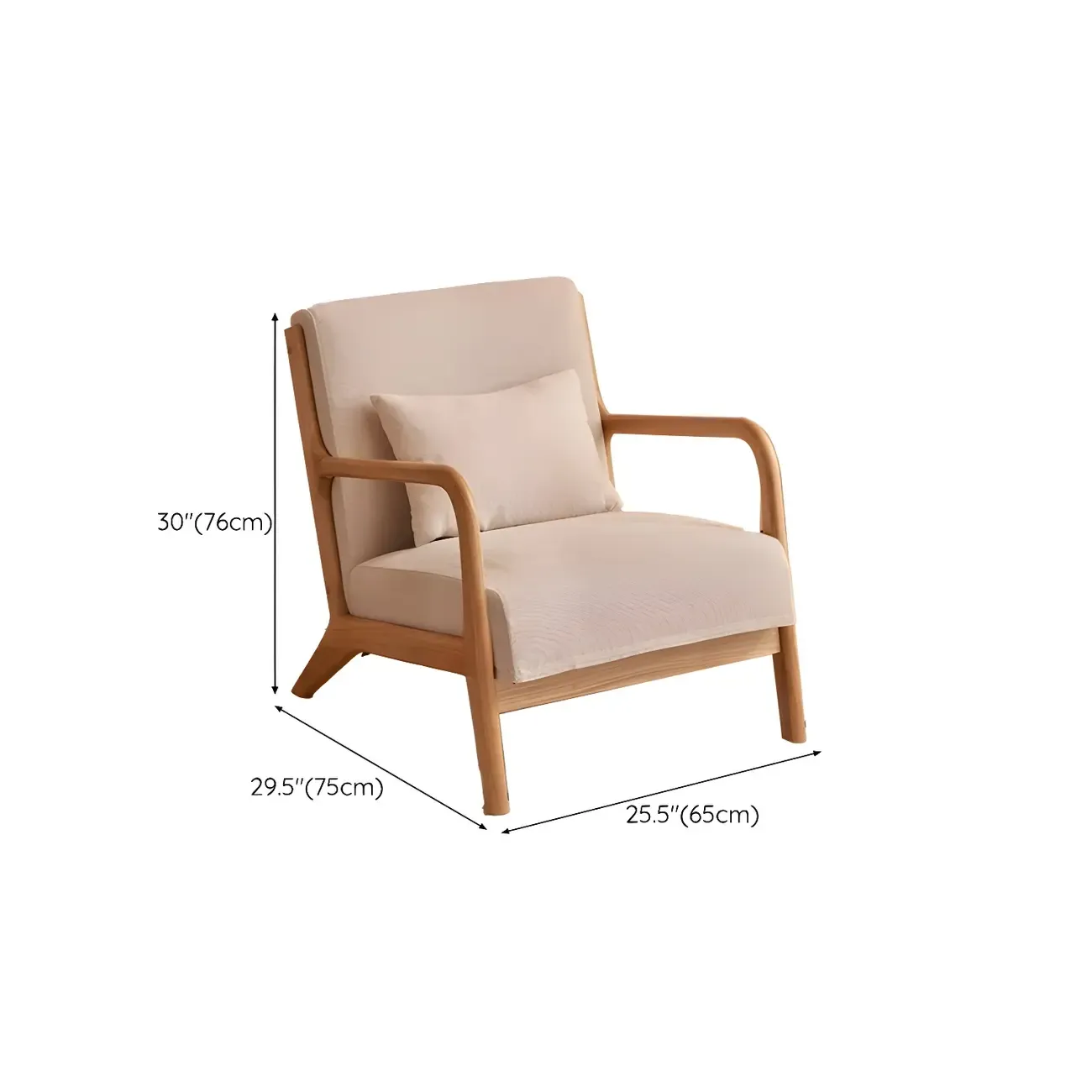Minimalist Fabric Accent Chair with Wooden Arms for Living Room #size