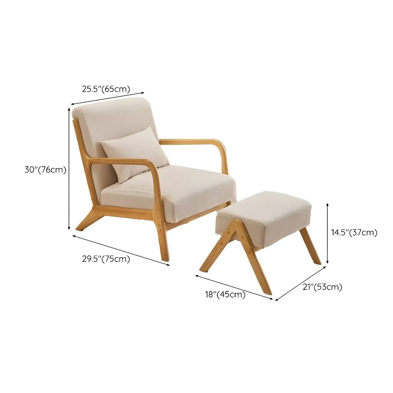 Minimalist Fabric Accent Chair with Wooden Arms for Living Room Image - 15