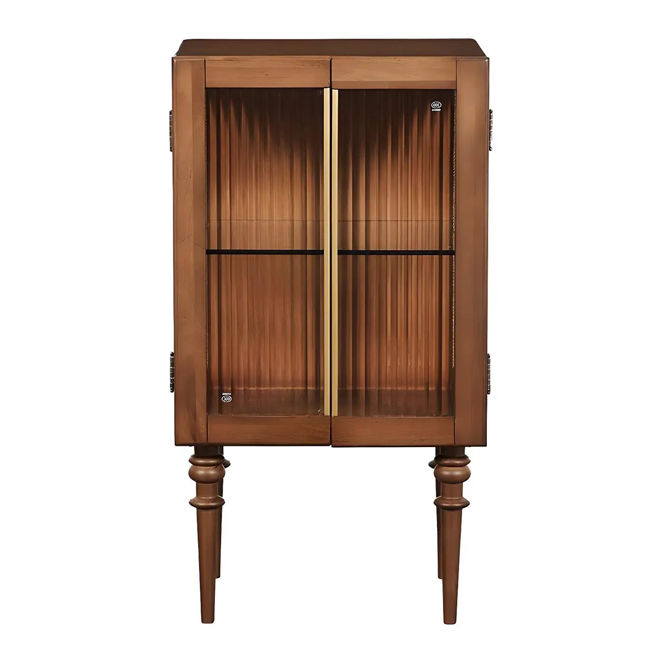 Mid-Century Modern Leggy Brown Wooden Glass Storage Cabinet Image - 6 | homeyfad