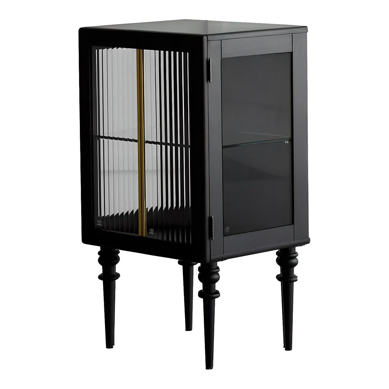 Mid-Century Modern Leggy Brown Wooden Glass Storage Cabinet Image - 7 | homeyfad