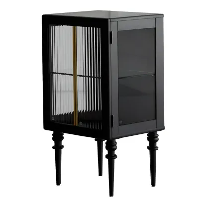 Mid-Century Modern Leggy Brown Wooden Glass Storage Cabinet Image - 7