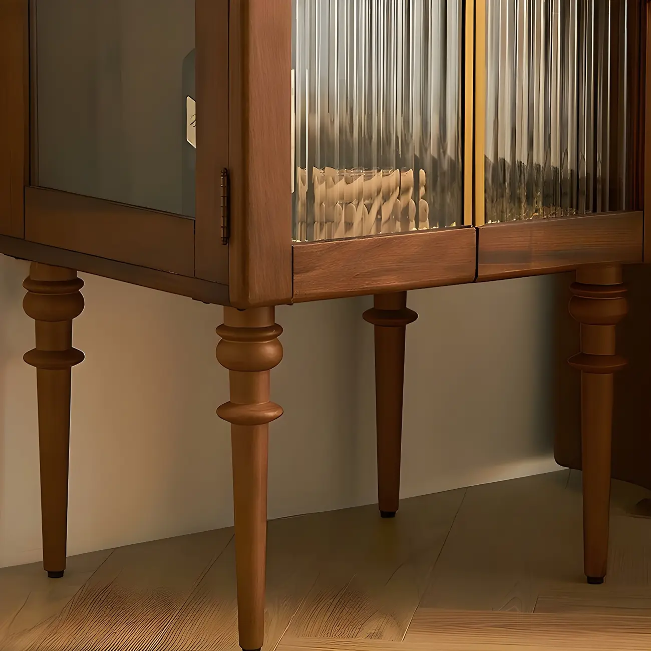 Mid-Century Modern Leggy Brown Wooden Glass Storage Cabinet Image - 8 | homeyfad