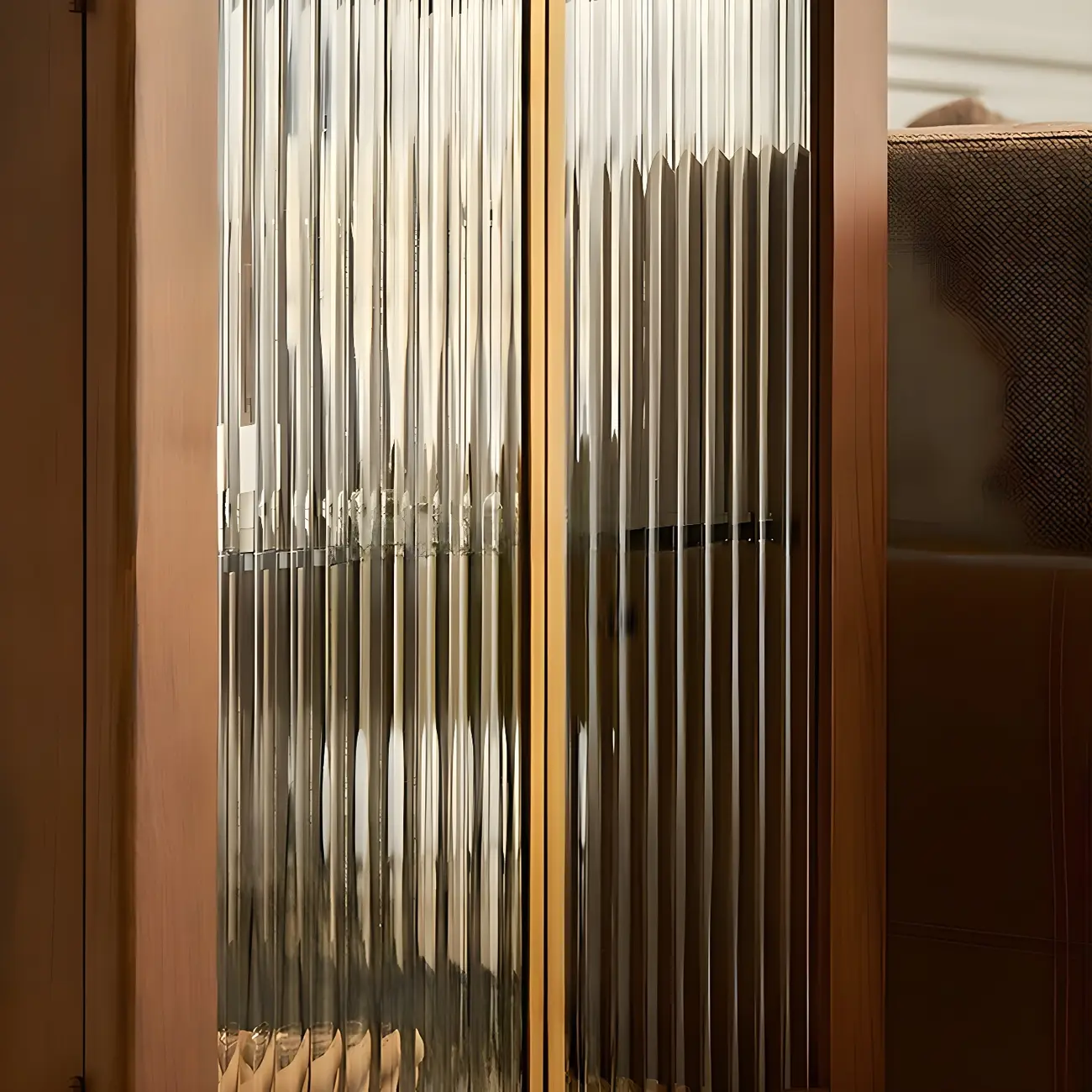 Mid-Century Modern Leggy Brown Wooden Glass Storage Cabinet Image - 12 | homeyfad