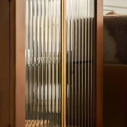 Mid-Century Modern Leggy Brown Wooden Glass Storage Cabinet Image - 12