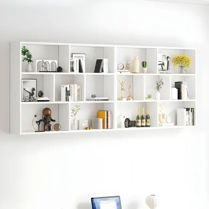 White Wall-Mounted Cube Wood Display Bookcase Image - 4