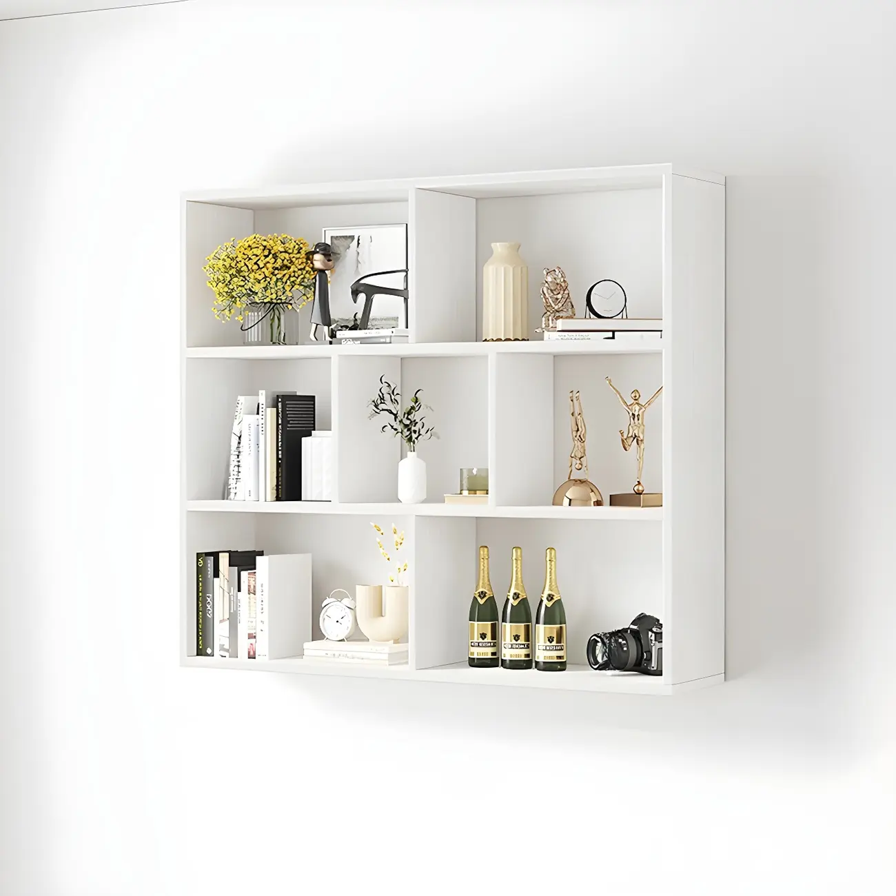 White Wall-Mounted Cube Wood Display Bookcase Image - 5 | homeyfad