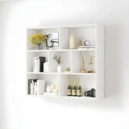 White Wall-Mounted Cube Wood Display Bookcase Image - 5